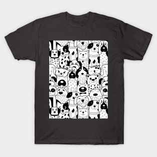 Dogs Pattern Design Black and White T-Shirt